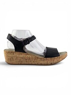 Eddie Bauer Women's Platform Cork Wedge Slingback Sandals Black 11